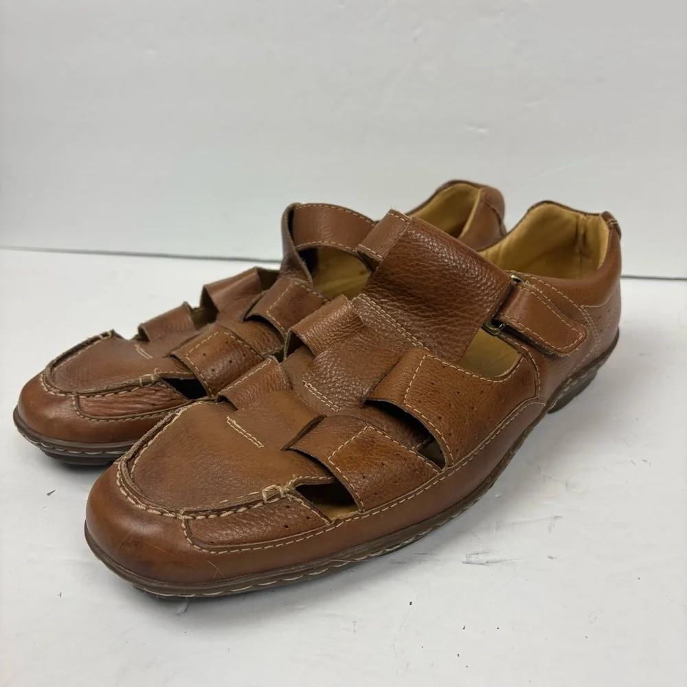 Sandro Tan Brown Leather Fisherman Sandals Comfort And Gel Mens size 9.5 D